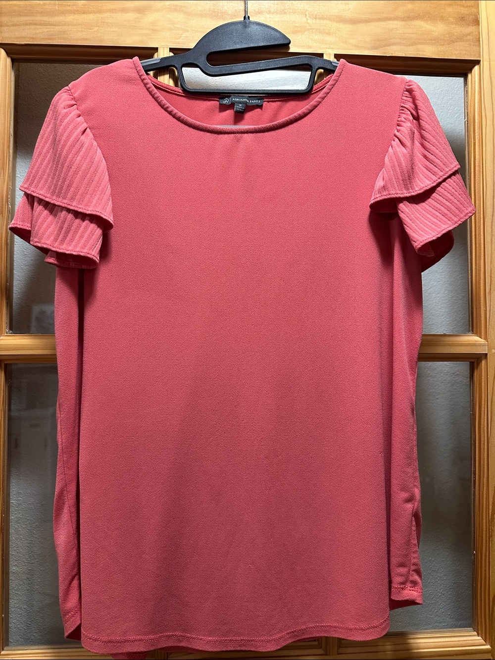 Adrianna Papell Coral Pink Short Sleeve Ruffle Blouse